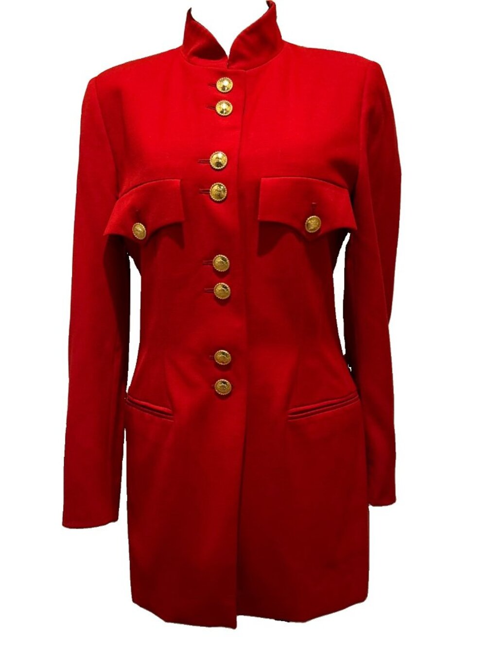 ESCADA MARGARETHA LEY Red Wool Blazer Jacket Gold Buttons Sz 35 Made in Germany